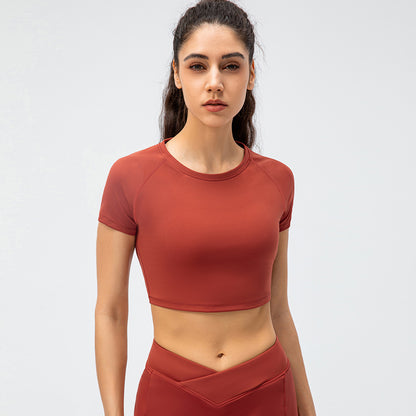 Women's Short-Sleeved Nude Yoga T-Shirt in Nylon