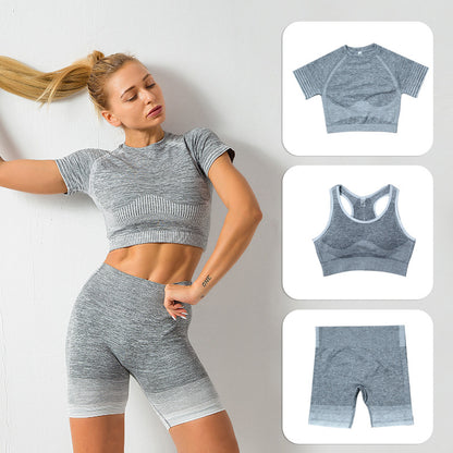 Seamless Fitness Short-Sleeved Shorts Set for Stylish Yoga Wear