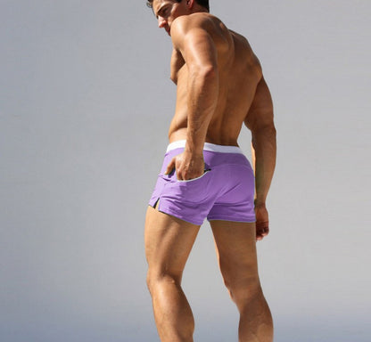 Men's Solid Color Swimming Trunks with Fashionable Back Pocket Design