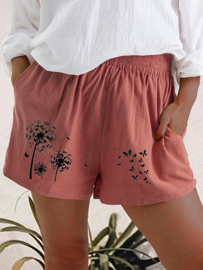 High-Waist Cotton Linen Shorts with Pockets for Women