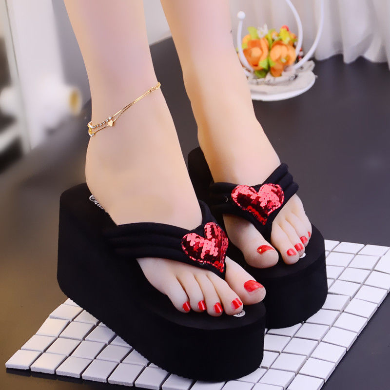 Handmade Bow High-Heeled Flip Flops with a Shining Touch