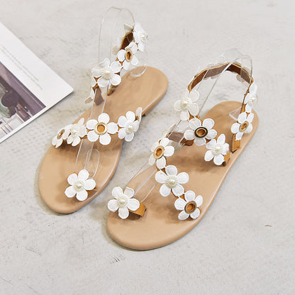 Women's Flower-Adorned Flat Beach Flip Flops Sandals for Chic Comfort