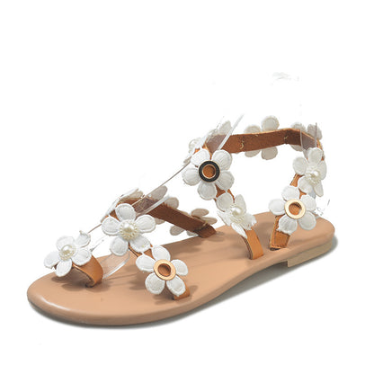 Women's Flower-Adorned Flat Beach Flip Flops Sandals for Chic Comfort
