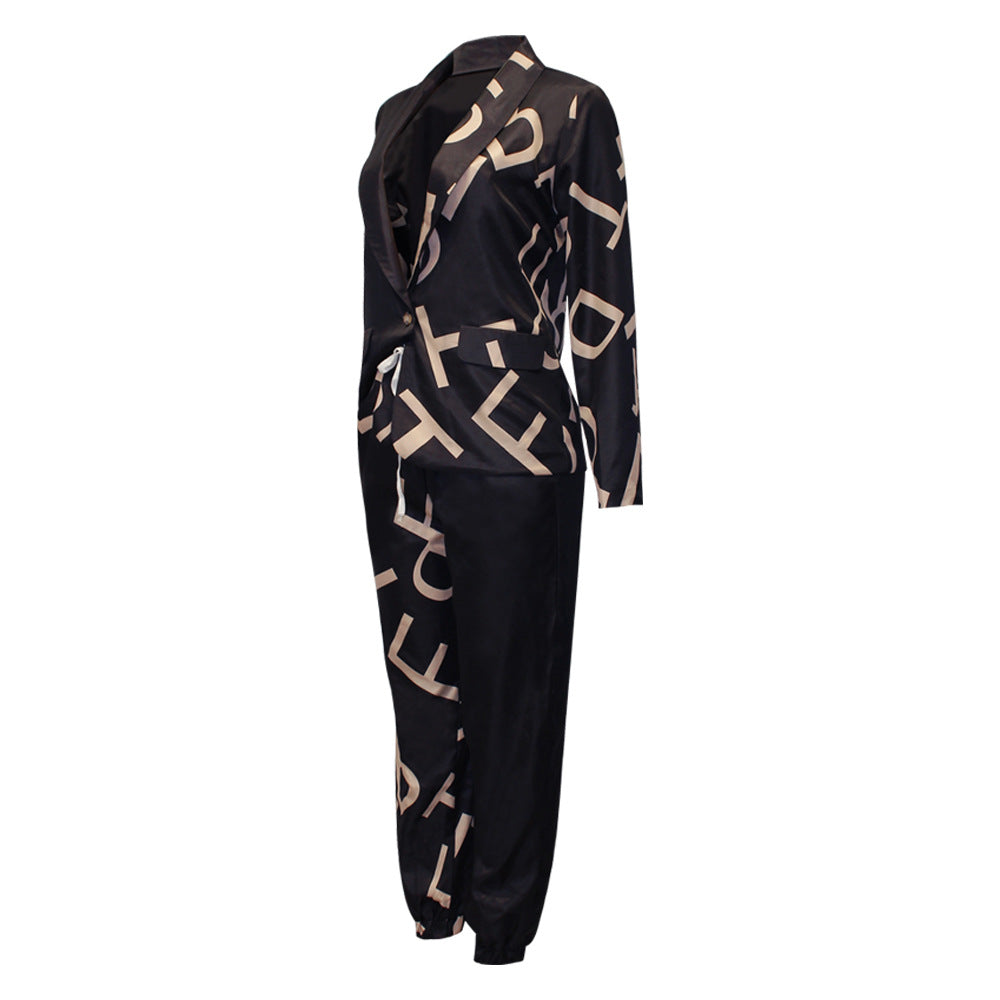 Chic Women's Printed Long-sleeved Lapel Suit for a Trendy Look