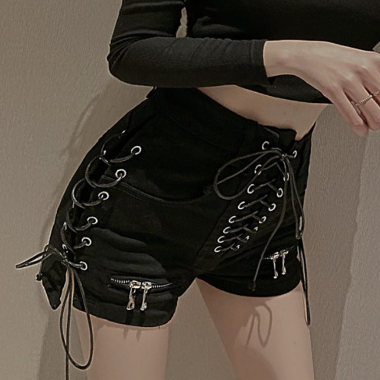 High Waist Zipper Strap Denim Shorts for a Fashion-Forward Look
