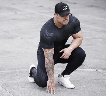 Men's High-Performance Sports T-Shirt and Muscle Tights