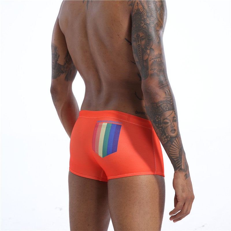 Men's Low Waist Boxer with Removable Cup Swimming Trunks