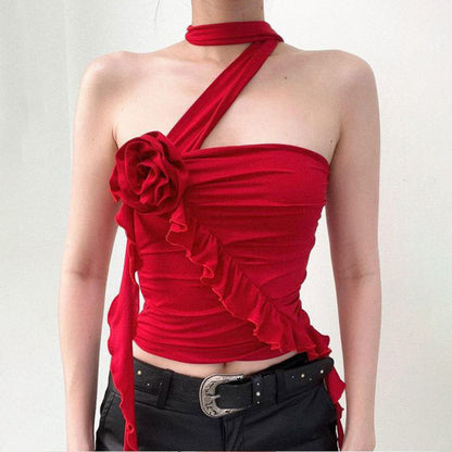 Women's Irregular Strappy Bra with Floral Design with Niche Fashion