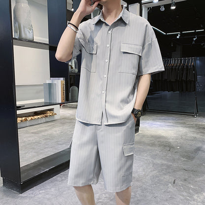 Men's Fashion Striped Shirt and Shorts Set for a Stylish Look