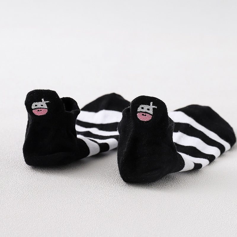 Black and White Striped Cow Socks-Playful Animal Print Footwear