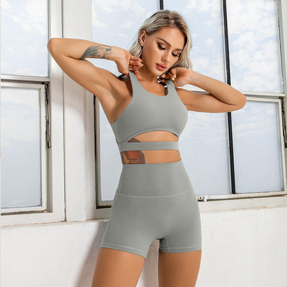 Recycled Fabric Beauty Back Exercise Bra and Shorts Fitness Suit