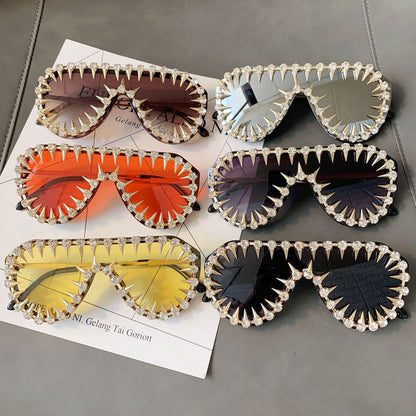 Luxurious Steam Punk Diamond Oversized Sunglasses for Women