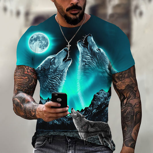 Men's Wolf Head 3D Printed T-shirt for a Bold Statement