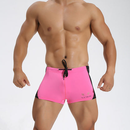 Men's Mid-Waist Boxer with Contrast Color Lace Swimming Trunks