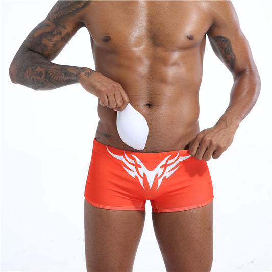 Men's Low Waist Boxer with Removable Cup Swimming Trunks
