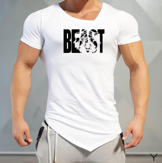 Men's Fitness Sports Irregular Short-Sleeved T-shirt in Pure Cotton