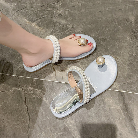 Transparent Crystal and Pearl Flip Flops for an Enchanting Look
