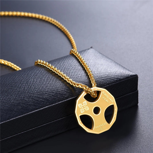 Stainless Steel Men's Fitness Barbell Gym Necklace