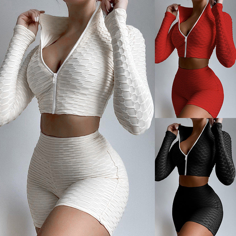 Chic Women's Fashion Casual Long Sleeve Shorts Sports Suit