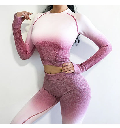 Gradient Sportswear for Women-Stylish and Navel-Focused Fitness Attire