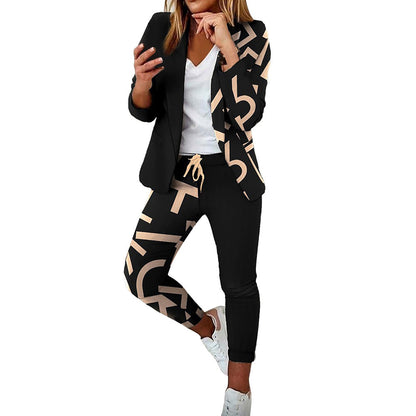 Chic Women's Printed Long-sleeved Lapel Suit for a Trendy Look