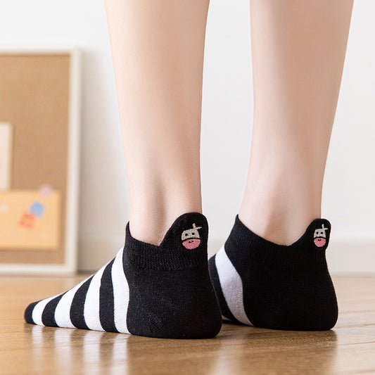 Black and White Striped Cow Socks-Playful Animal Print Footwear