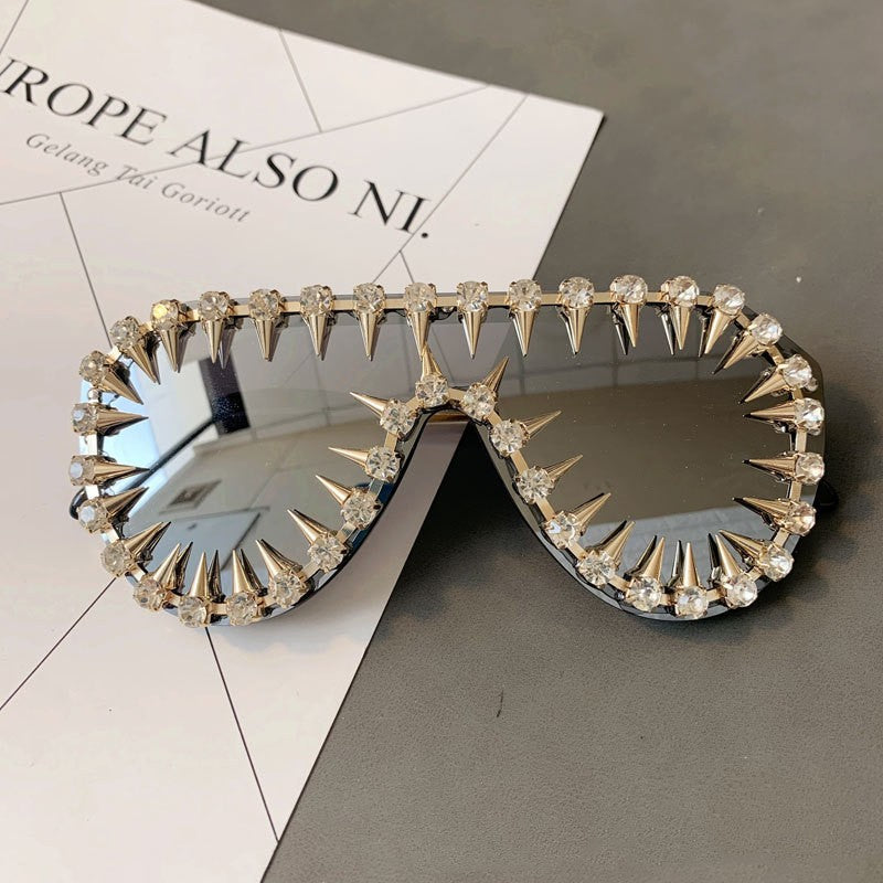 Luxurious Steam Punk Diamond Oversized Sunglasses for Women