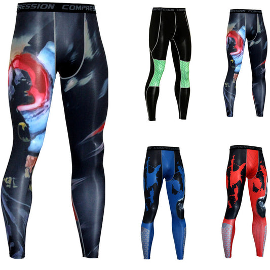 Men's Quick-Drying Flower Compression Tights for Running and Yoga