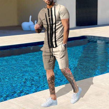 Men's Colorful Striped Digital Printed Shorts Suit