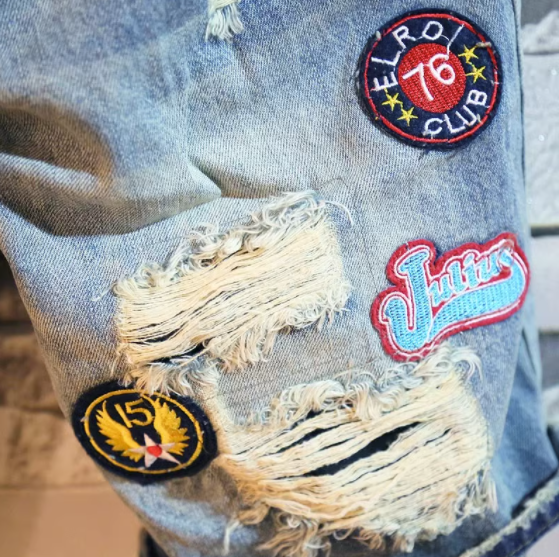Embroidered Distressed Denim Shorts for Trendy Style