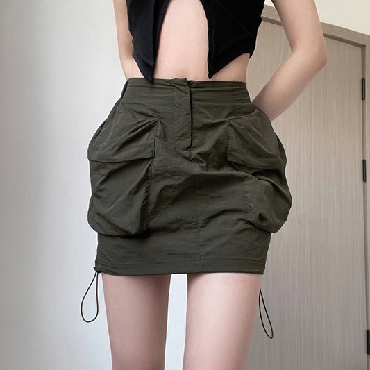 Women's Drawstring Woven Overalls Skirt for Effortless Style