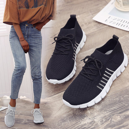 Breathable Women's Flying Knit Sports Shoes-Comfortable Flats