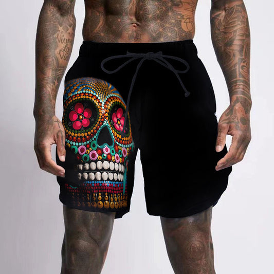 Stylish 3D Skull Print Beach Pants with Quick-Drying Casual Comfort
