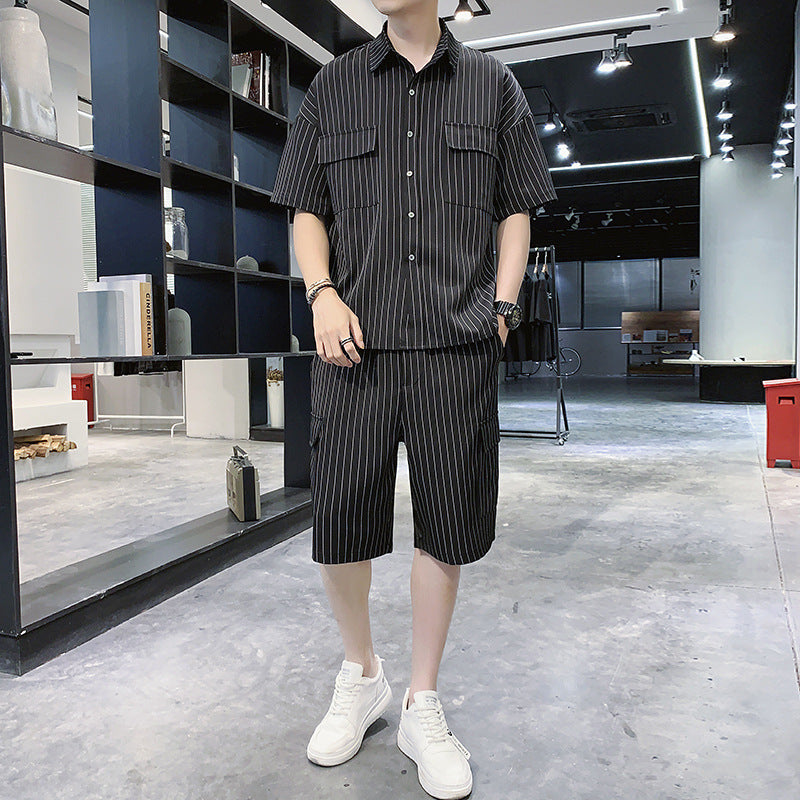 Men's Fashion Striped Shirt and Shorts Set for a Stylish Look