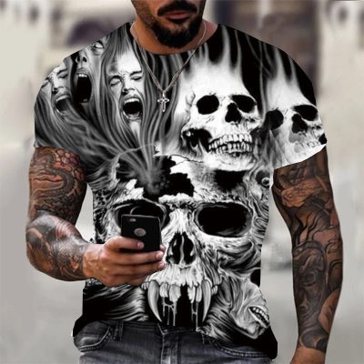 3D Digital Printing Short Sleeve Skull Fashion T-shirt-Edgy and Trendy