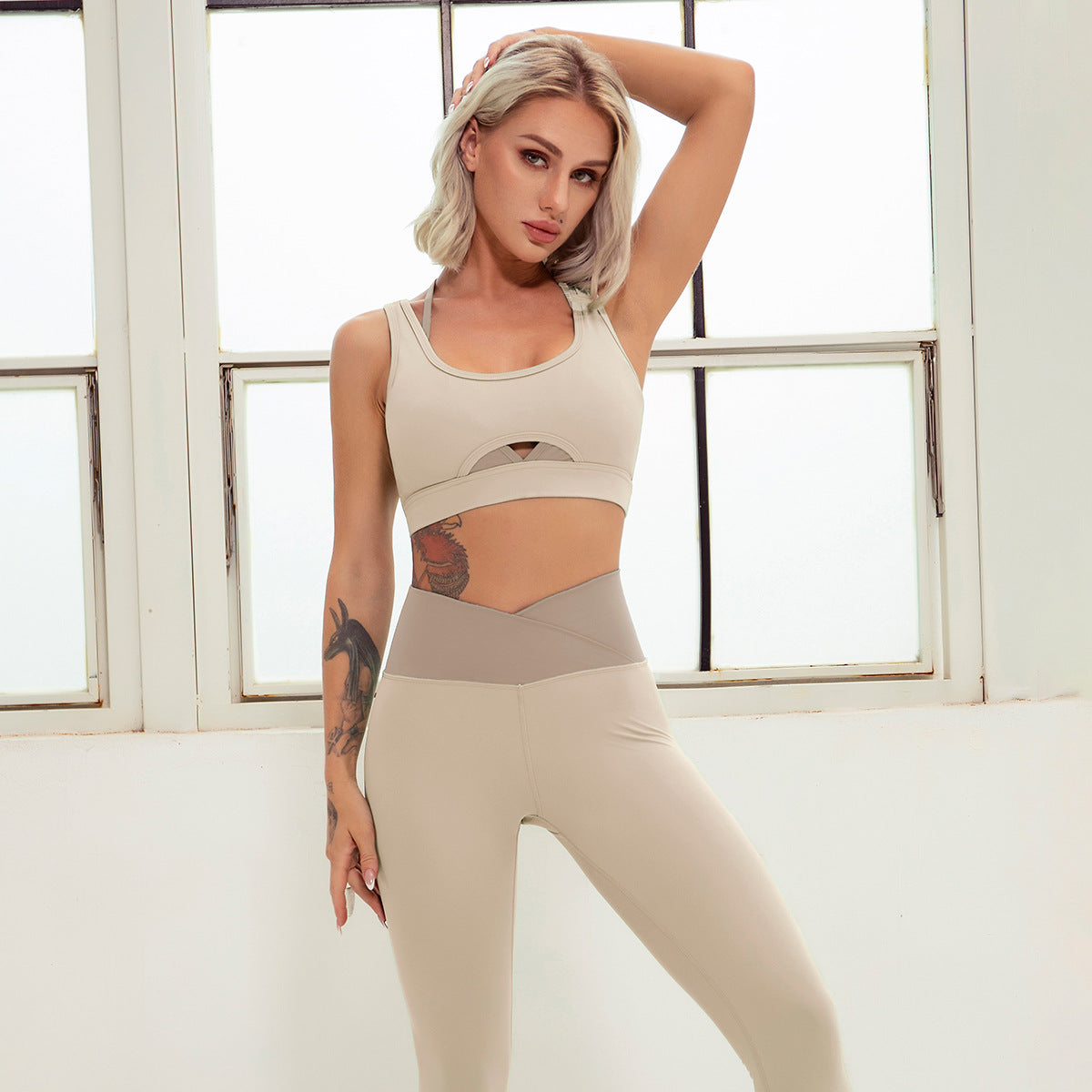 Contrasting Color Stitching Workout Clothes Suit