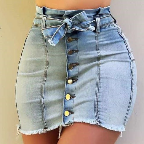 Trendy High-Waisted Lace-Up Denim Skirt-High Stretch Fashion Statement