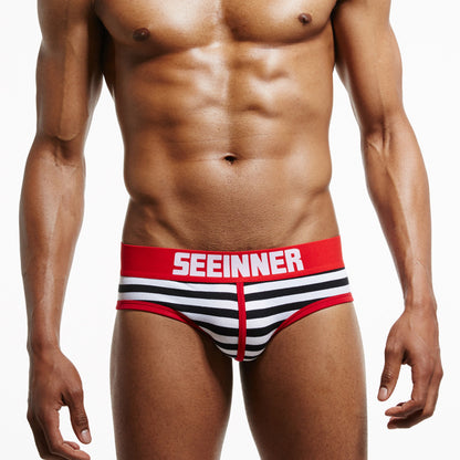 Striped Combed Cotton Men's Briefs-Comfortable and Stylish