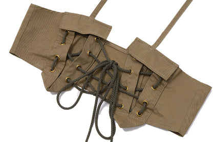 Vintage Tooling Hollowed Out Lace-up Neck Hanging Short Vest
