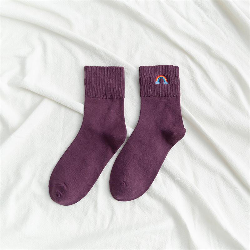 Fashionable Rainbow Embroidery Socks for Trendy Ladies