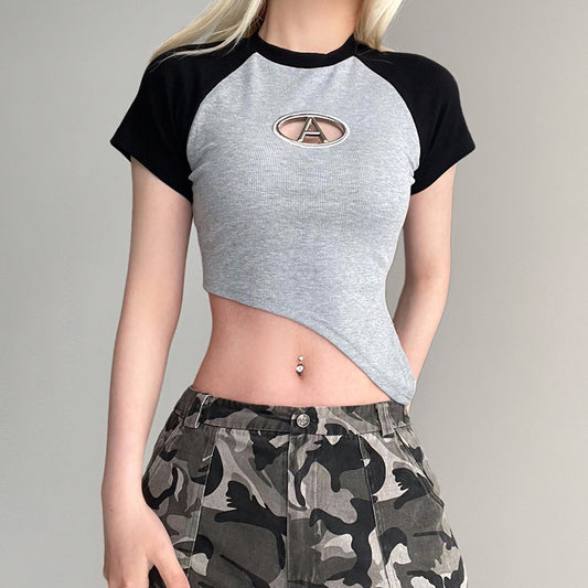 Spice Slim-fit Asymmetrical Crop T-shirt with Bump Shoulder