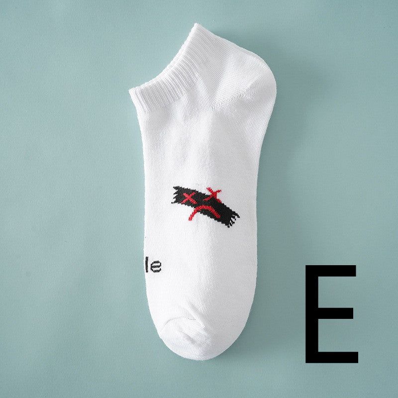 Low-Cut Socks with Trendy Letter Patterns-Breathe Easy in Style