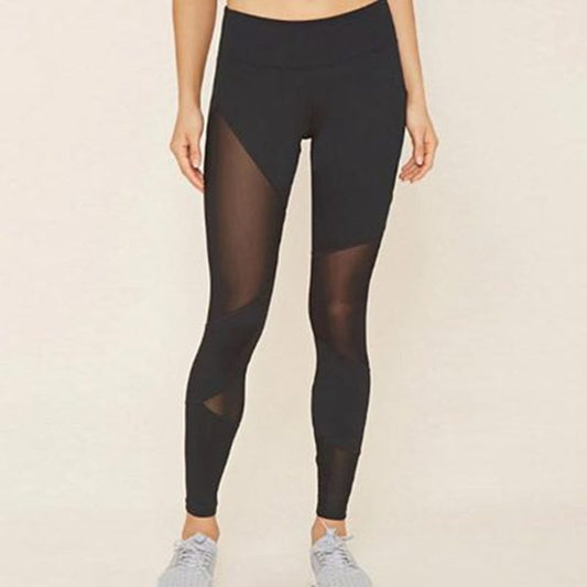 สีดำใหม่แฟชั่นตาข่าย Spliced ​​กางเกงขายาวกีฬาผู้หญิงขายาวยืดกางเกงฟิตเนสกางเกงโยคะผู้หญิง