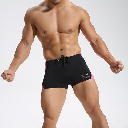 กางเกงว่ายน้ำบ็อกเซอร์เอวกลางลูกไม้สีตัดกันของผู้ชาย