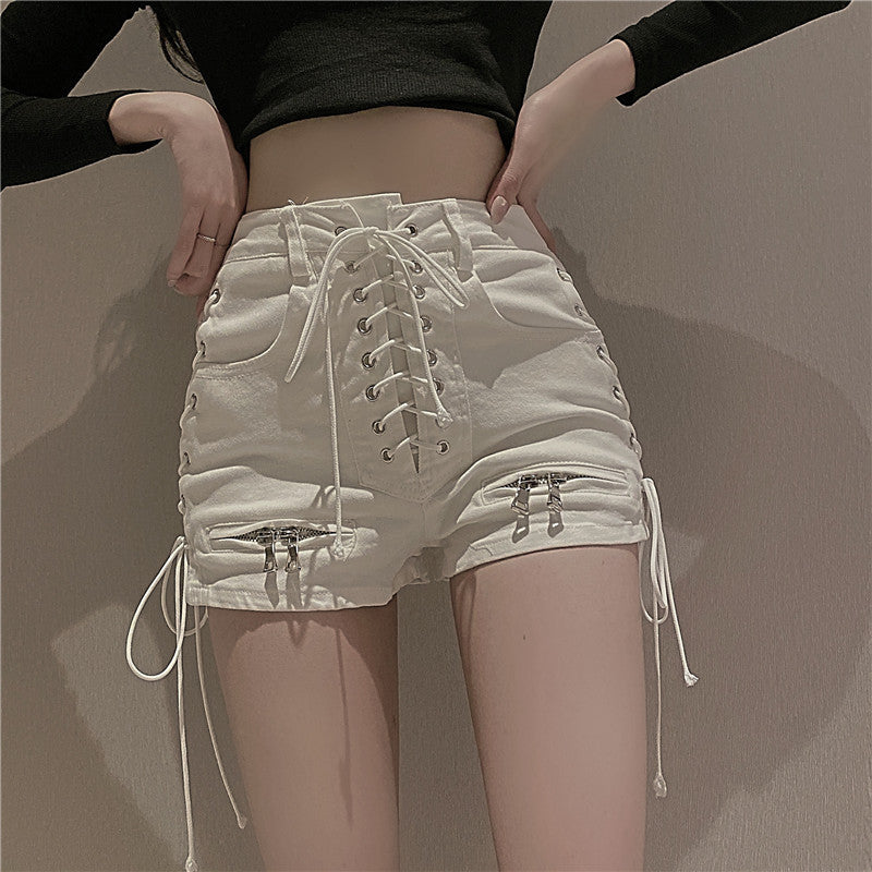 ฤดูร้อนผู้หญิงเอวสูงซิปสายรัดกางเกงยีนส์กางเกงขาสั้นแฟชั่นร้อนกางเกง