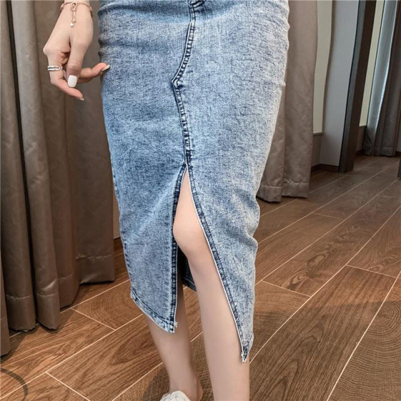Denim Vest with High-Waist Sheath Skirt-Fusion of Style and Elegance