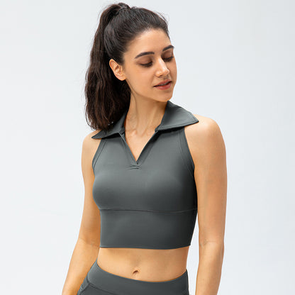Women's Lapel Tight Yoga Vest with Nude High Waist